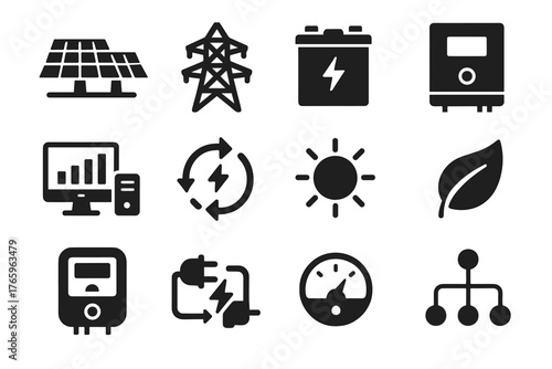 Power leaf control vector farm eco grid center inverter icon icons solar