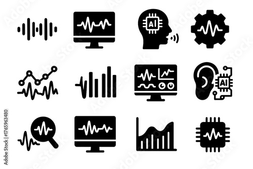 Data frequency analytics trend vector vocal gear sound icon voice audio icons