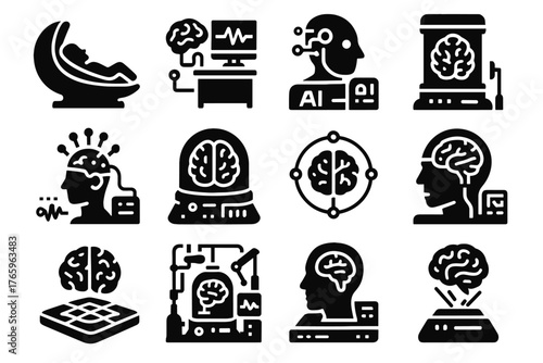 Brain experiment collector vector futuristic icon imaging hub analysis lab pod ai