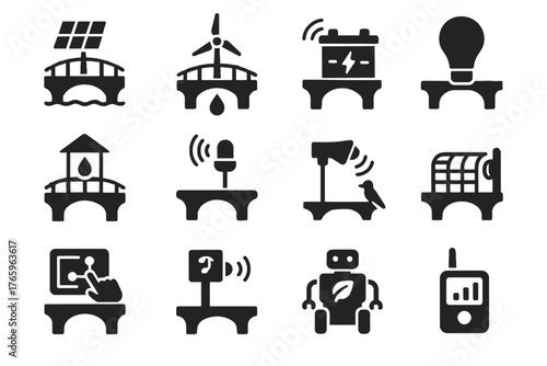 Eco collector icon barrier vector friendly sensor led reduction bridge robot noise