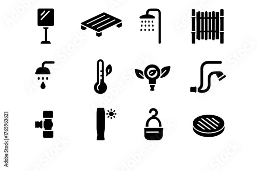 Vector flow icon outdoor shower tank detachable privacy eco hose platform grate