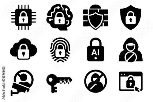 Icon surveillance neural encrypted shield firewall vector icons secure access protection chip