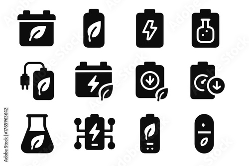Green icon source energy module bio cell icons hybrid vector portable pack