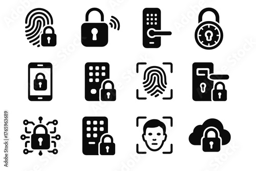 Mobile keypad scanner security digital fingerprint recognition icon vector lock padlock