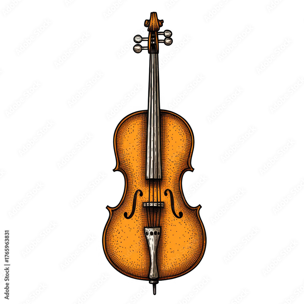Fototapeta premium Vintage Engraved Cello Design Displayed, isolated on transparent background.