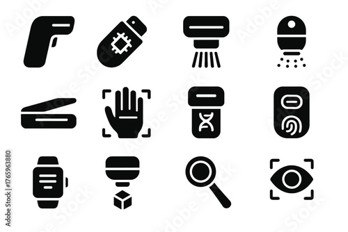 Scanner nano lens smart vector palm retina icon dna handheld