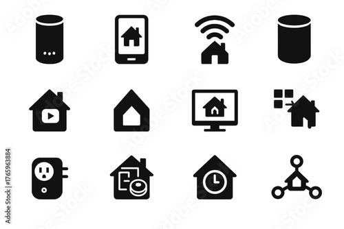 Room home vector mobile voice smart monitoring control icons icon plug sync