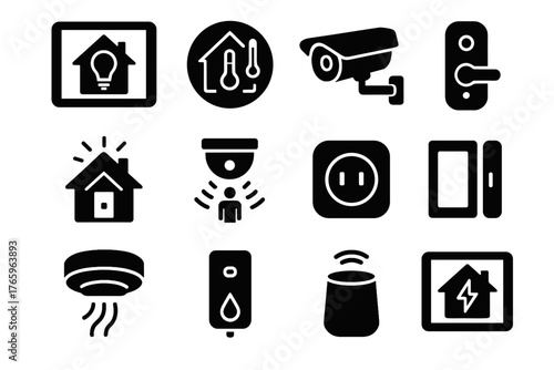 Water home thermostat light smart icon lock security alarm door vector