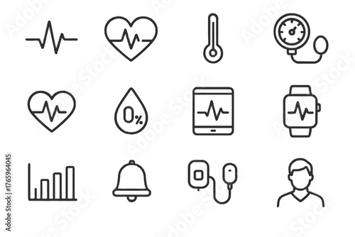 Blood medical vector data level set icon patient thermometer tablet sensor