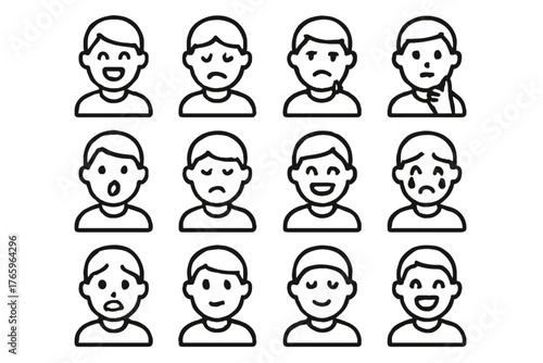 Tired mood icons thoughtful surprised avatar icon sad scared vector laughing joyful