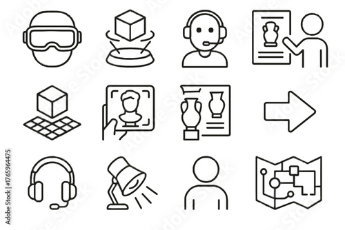 Display icons artifact futuristic assistant map scan model ai icon audio museum
