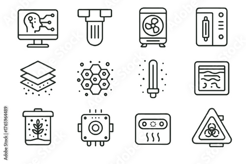 Vector airflow purifier ai module sensor futuristic cleaning activated icon bio monitor