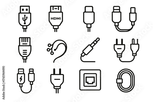 Vector hdmi icon usb power audio adapter cable connector plug tech