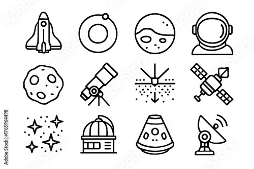 Cosmic radar vector exploration cluster icons surface detector asteroid icon space planet