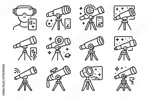 Device stargazing vr icons smart icon reality sky telescope vector scope