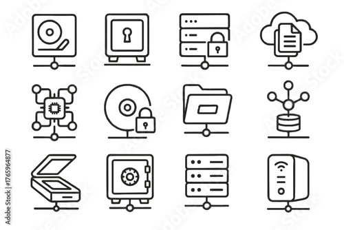 Vector drive hard disk document server icons storage network icon archival virtual