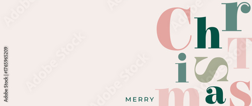 Christmas poster, banner and card design. Christmas lettering in pastel minimalist style. Xmas and new year background 2026