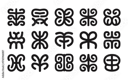 Collection of adinkra symbols abstract geometric patterns indigenous african cultural motifs
