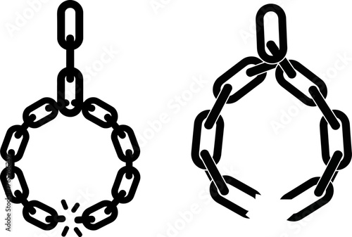Two illustrative diagrams of chains one intact and forming a circle the other broken and shaped like a person
