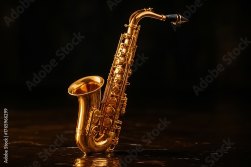 Golden saxophone illustration in 3D vector style for music and instrument concept