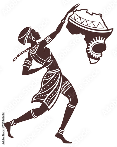 African woman dancer with africa continent
