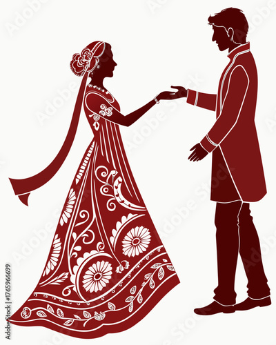 Silhouette of an indian couple in traditional wedding attire
