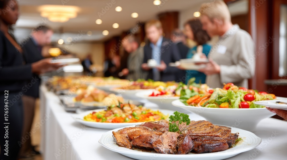 Obraz premium Buffet table with variety of dishes at corporate lunch