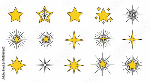 Radiant Star Vector Set Shining, Sparkling and Bursting Star Illustrations