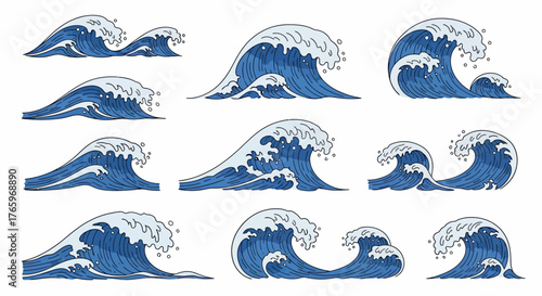 Dynamic Wave Vector Collection A Collection of Ocean Wave Illustrations
