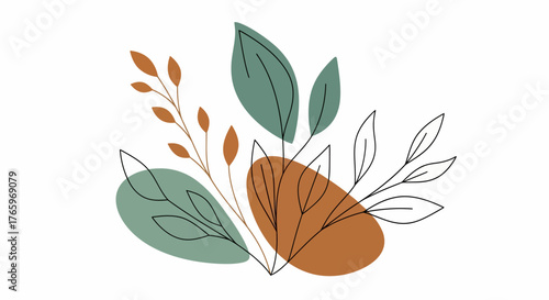 Vector floral illustration with minimalist leaves and abstract shapes in modern style