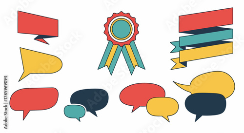 Dynamic Vector Speech Bubbles and Award Ribbon Graphic Set for Design Projects
