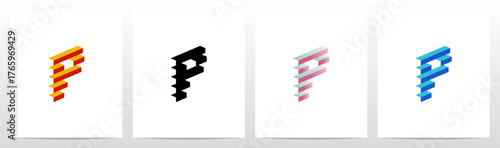 Block Stairs Rectangle 3D shape Letter Initial Logo Design P