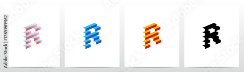 Block Stairs Rectangle 3D shape Letter Initial Logo Design R