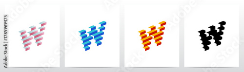 Block Stairs Rectangle 3D shape Letter Initial Logo Design W