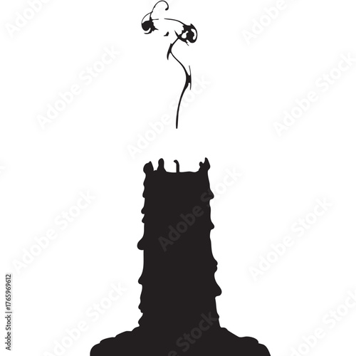 Black melted candle icon with smoke trail isolated on white