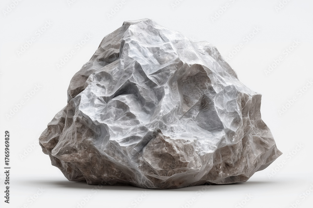 Fototapeta premium Large rough gray rock with natural texture on white background