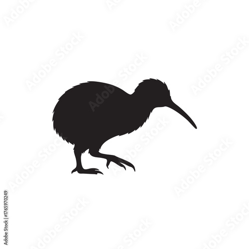 Black Kiwi Bird Icon - Flightless Bird Isolated on White
