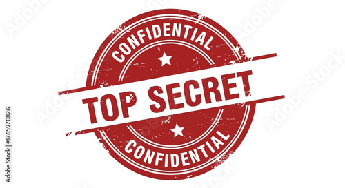 Top Secret Confidential Stamp - Red Circular Seal with Distressed Texture and Stars