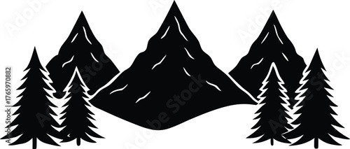 Εκτύπωση καμβά Three distinct hand drawn black and white mountain range illustrations