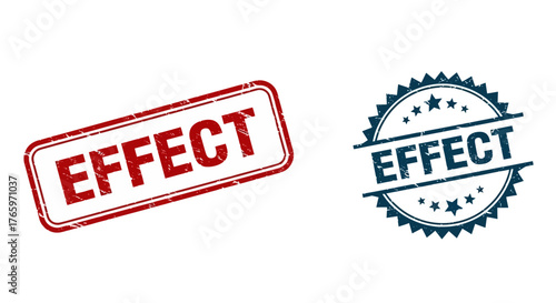 Red and blue effect rubber stamps, isolated on white background, symbolizing impact and influence