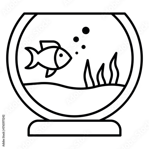 Aquarium Vector Icon – Minimal Line Art of Fish Tank with Bubbles