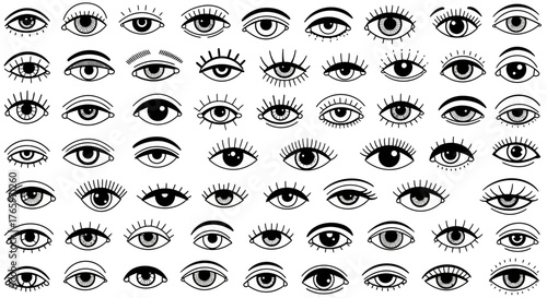 Collection of Diverse Eye Illustrations in a Variety of Styles and Expressions