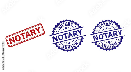 Official notary stamps Rectangular red stamp and two circular blue seals indicating official authentication and legal document verification