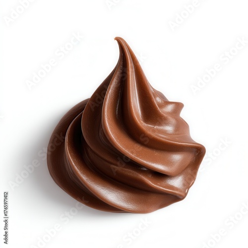 A smooth chocolate praline dollop in a soft peak, isolated on a white background with strong shadows.
