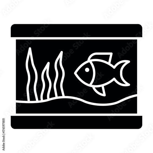 Aquarium Vector Icon – Minimal Line Art of Fish Tank with Bubbles