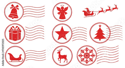 Festive Holiday Season Stamp Icons Christmas, Angel, Gift, Sleigh, and More for Scrapbooking