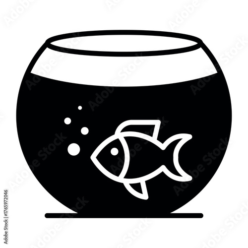 Aquarium Vector Icon – Minimal Line Art of Fish Tank with Bubbles