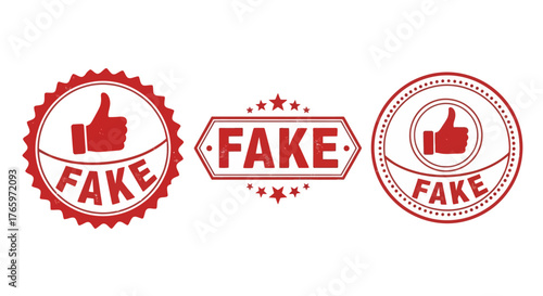 Fake Label Badges in Red Thumbs Up & Banners