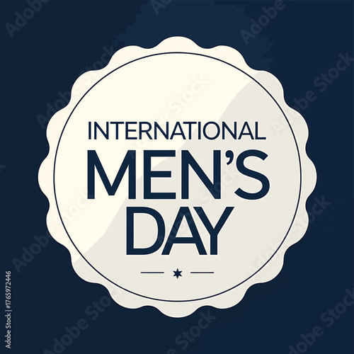 Vector art of international mens day circular badge with male symbol and text on a dark blue background