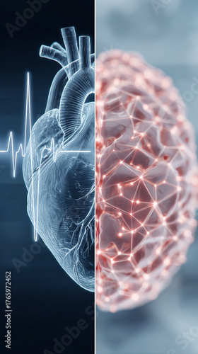 Side-by-side composite: left shows ECG-like pulse with a heart outline